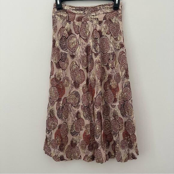 Ba&sh Brown, Gold and Cream Midi Skirt Small (1) - Picture 1 of 5